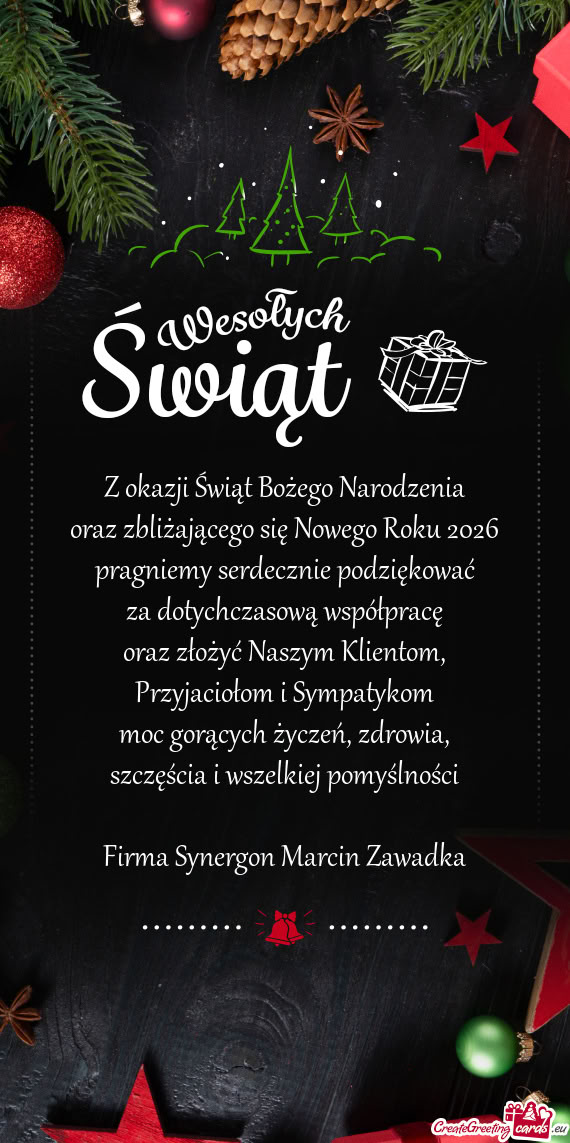 Z okazji Świąt Bożego Narodzenia oraz zbliżającego się Nowego Roku 2026 pragniemy serdecznie