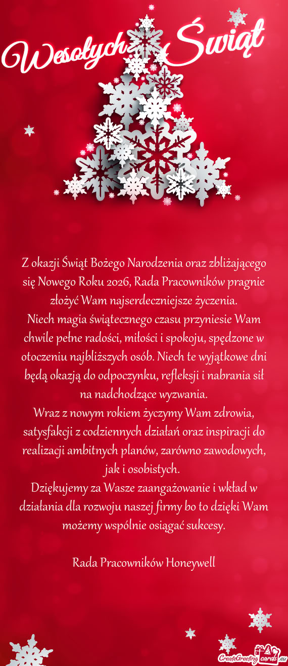 Z okazji Świąt Bożego Narodzenia oraz zbliżającego się Nowego Roku 2026, Rada Pracowników pra