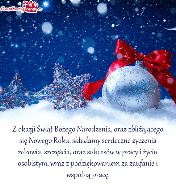 Z okazji Świąt Bożego Narodzenia, oraz zbliżającego się Nowego Roku, składamy serdeczne życz