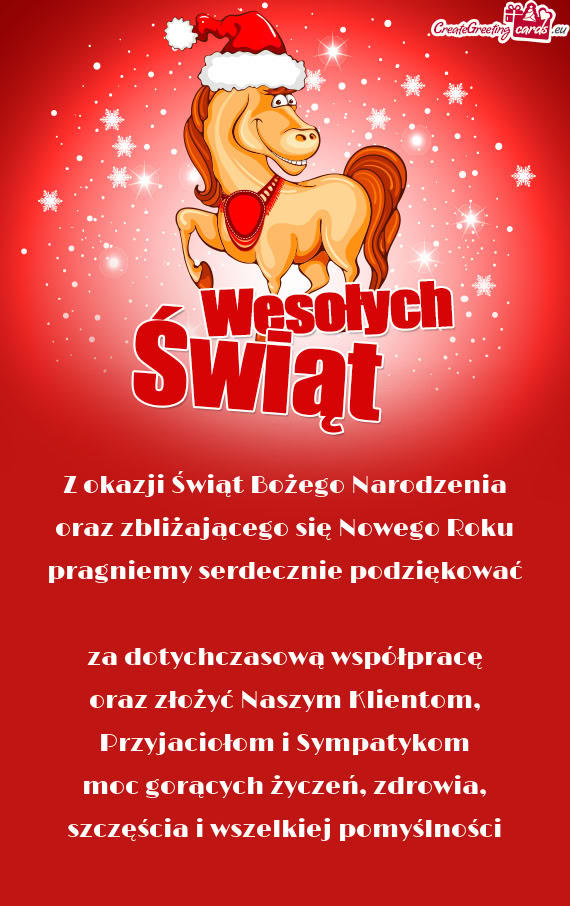 Z okazji Świąt Bożego Narodzenia  oraz zbliżającego się Nowego Roku