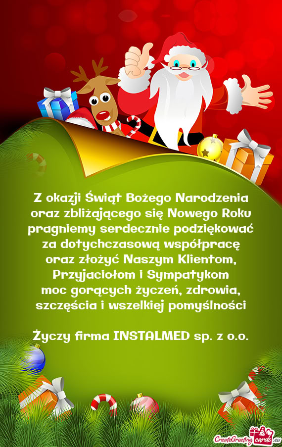 Z okazji Świąt Bożego Narodzenia  oraz zbliżającego się Nowego Roku