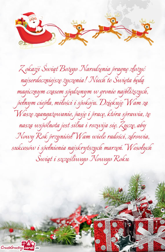 Z okazji Świąt Bożego Narodzenia pragnę złożyć najserdeczniejsze życzenia! Niech te Święta