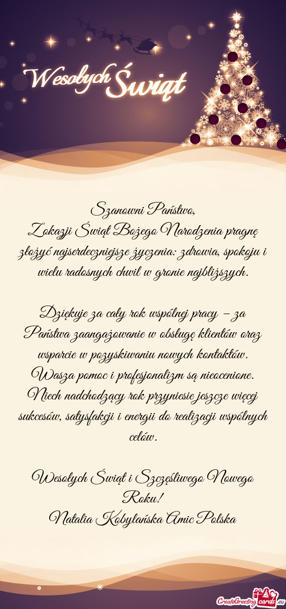 Z okazji Świąt Bożego Narodzenia pragnę złożyć najserdeczniejsze życzenia: zdrowia, spokoju