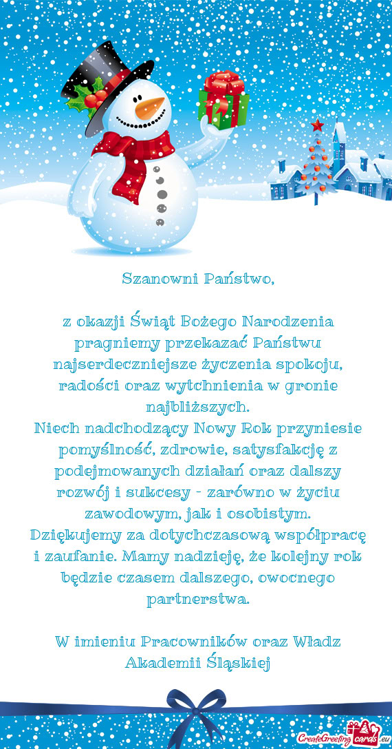 Z okazji Świąt Bożego Narodzenia pragniemy przekazać Państwu najserdeczniejsze życzenia spokoj