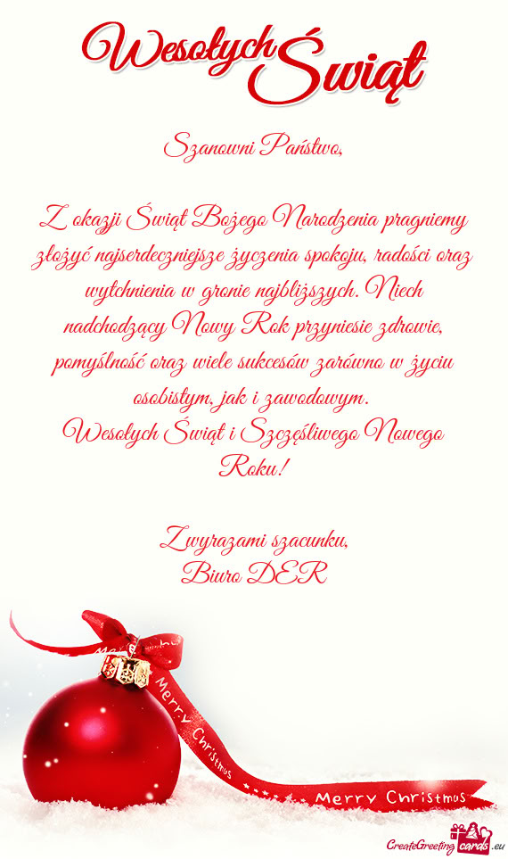 Z okazji Świąt Bożego Narodzenia pragniemy złożyć najserdeczniejsze życzenia spokoju, radoś