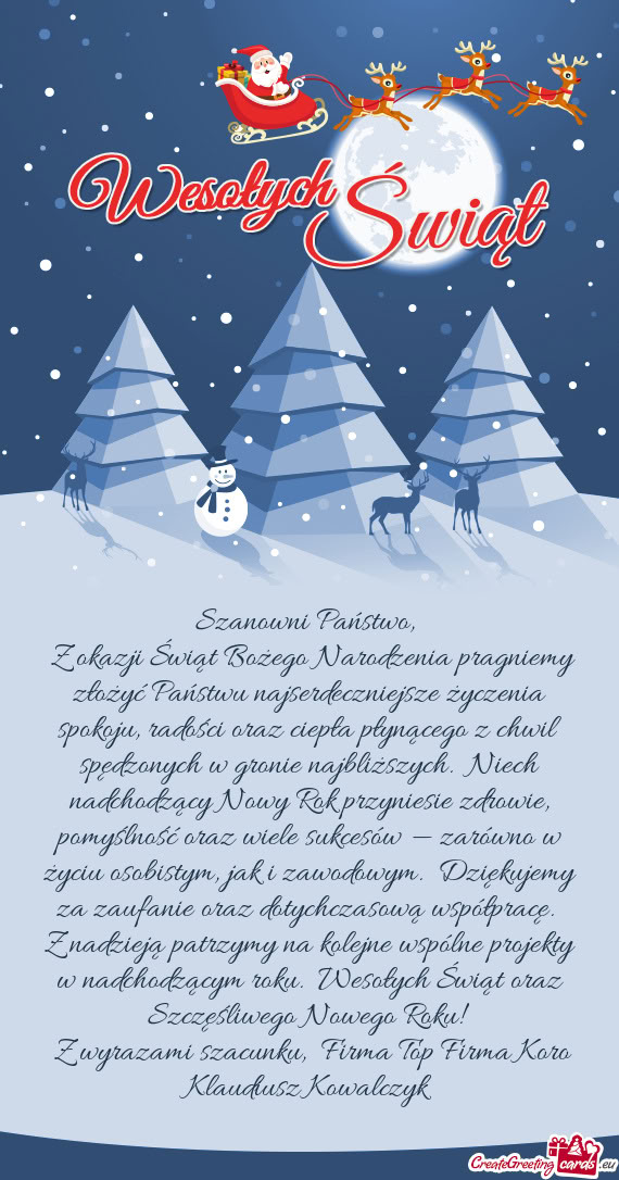 Z okazji Świąt Bożego Narodzenia pragniemy złożyć Państwu najserdeczniejsze życzenia spokoj