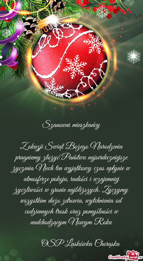 Z okazji Świąt Bożego Narodzenia pragniemy złożyć Państwu najserdeczniejsze życzenia Niech t