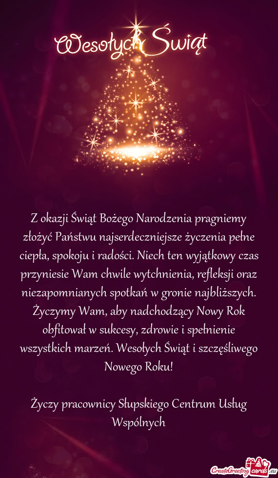 Z okazji Świąt Bożego Narodzenia pragniemy złożyć Państwu