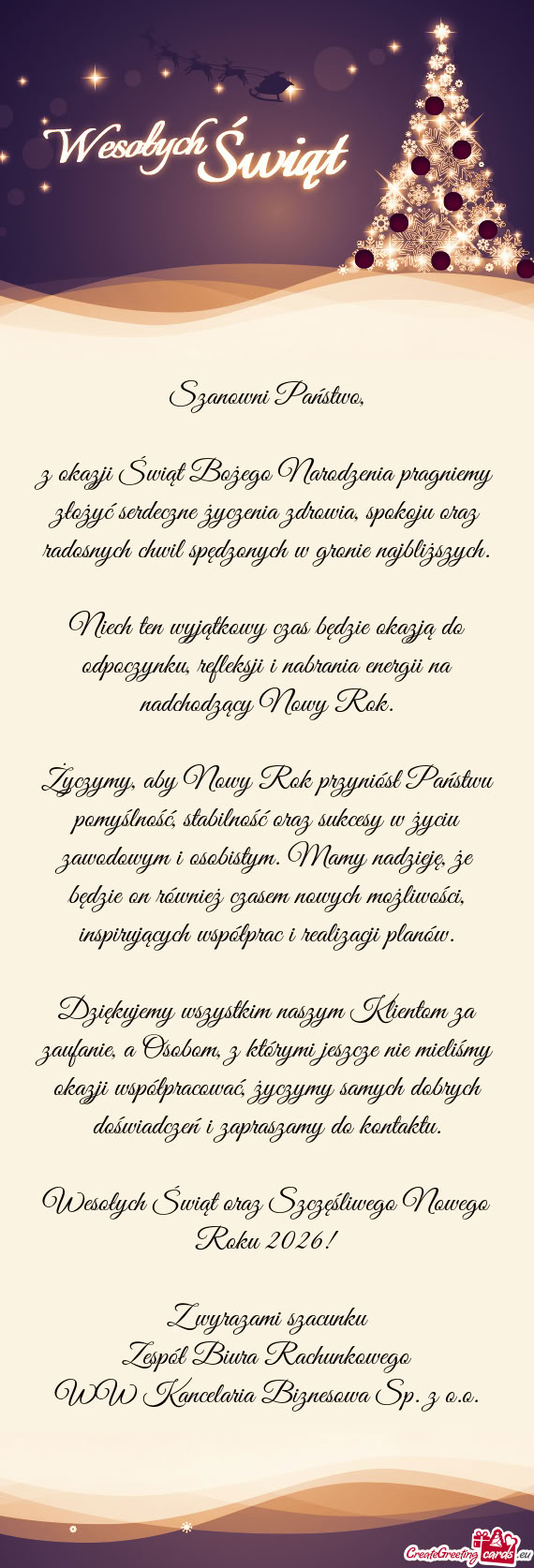 Z okazji Świąt Bożego Narodzenia pragniemy złożyć serdeczne życzenia zdrowia, spokoju oraz ra