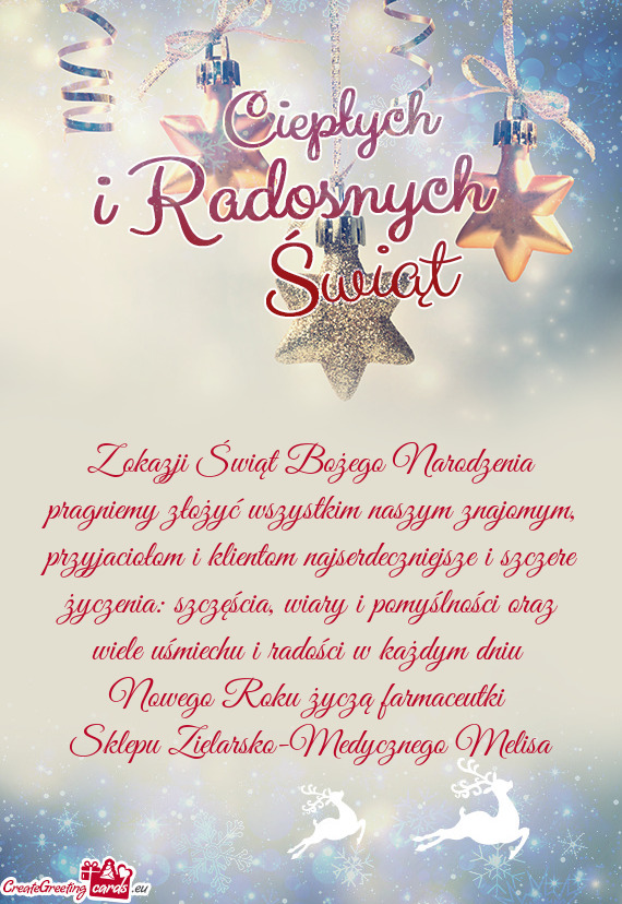 Z okazji Świąt Bożego Narodzenia pragniemy złożyć wszystkim naszym znajomym, przyjaciołom i k
