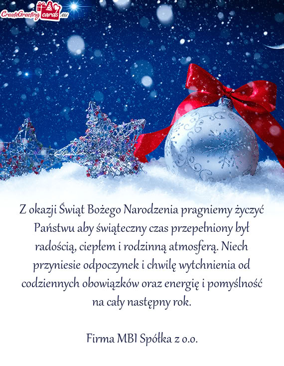 Z okazji Świąt Bożego Narodzenia pragniemy życzyć Państwu aby świąteczny czas przepełniony