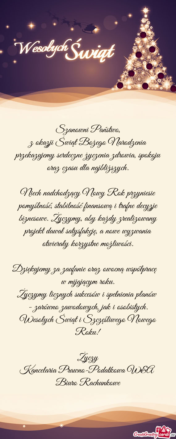 Z okazji Świąt Bożego Narodzenia przekazujemy serdeczne życzenia zdrowia, spokoju oraz czasu dla