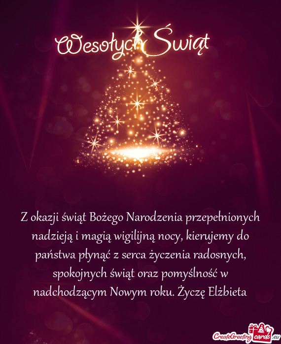 Z okazji świąt Bożego Narodzenia przepełnionych nadzieją i magią wigilijną nocy, kierujemy do