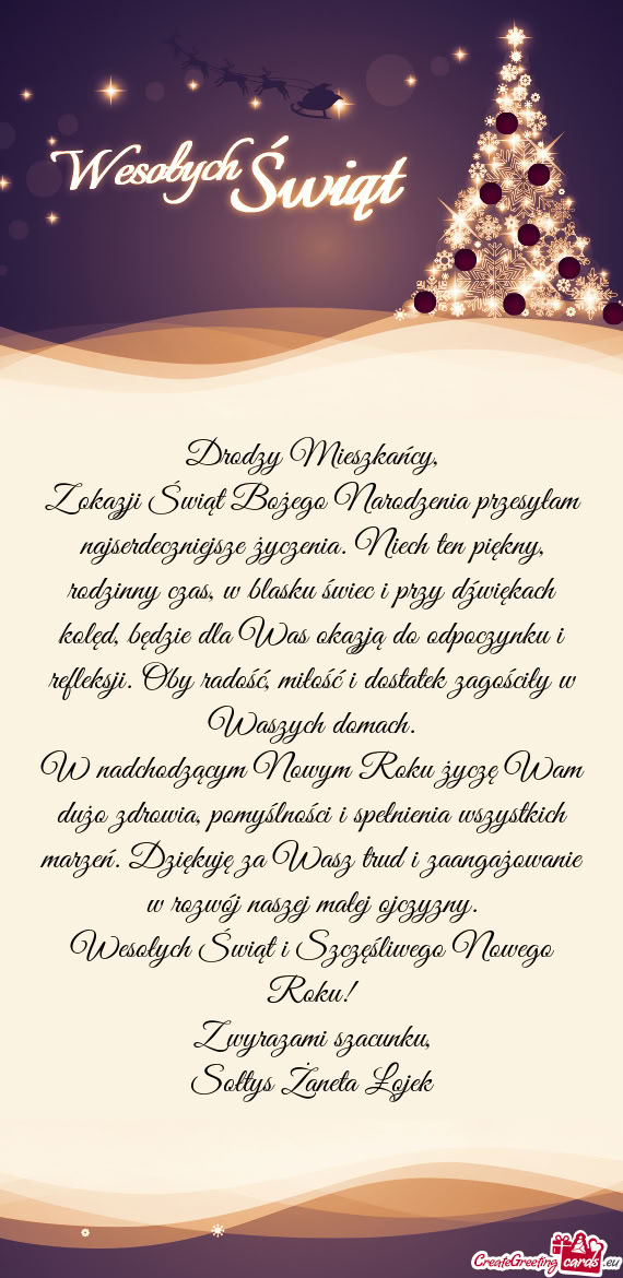 Z okazji Świąt Bożego Narodzenia przesyłam najserdeczniejsze życzenia. Niech ten piękny, rodzi