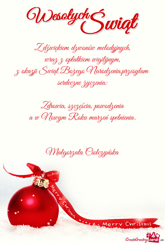 Z okazji Świąt Bożego Narodzenia,przesyłam serdeczne życzenia