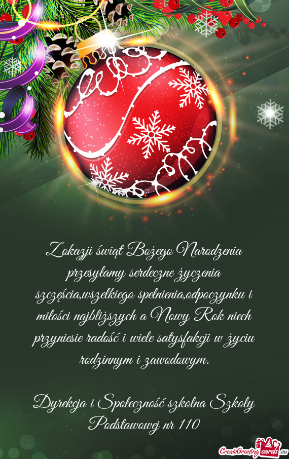Z okazji świąt Bożego Narodzenia przesyłamy serdeczne życzenia szczęścia,wszelkiego spełnien