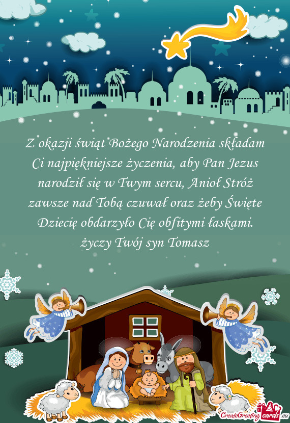 Z okazji świąt Bożego Narodzenia składam Ci najpiękniejsze życzenia, aby Pan Jezus narodził s