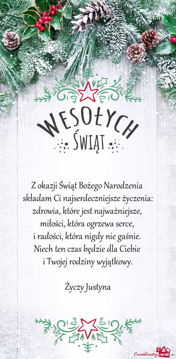 Z okazji Świąt Bożego Narodzenia   składam Ci najserdeczniejsze życzenia: