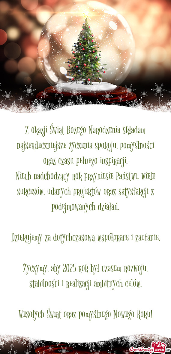 Z okazji Świąt Bożego Narodzenia składam najserdeczniejsze życzenia spokoju, pomyślności oraz