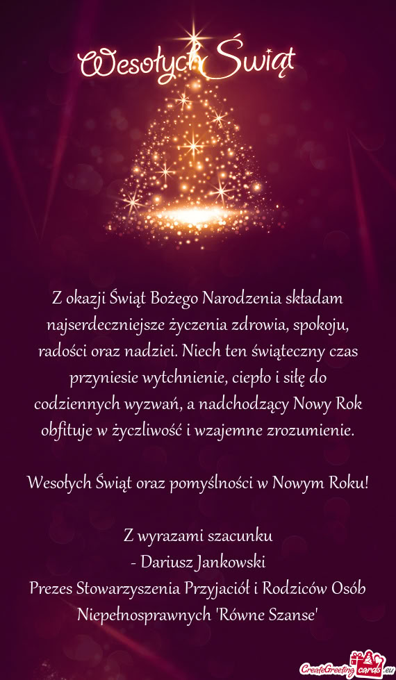 Z okazji Świąt Bożego Narodzenia składam najserdeczniejsze życzenia zdrowia, spokoju, radości
