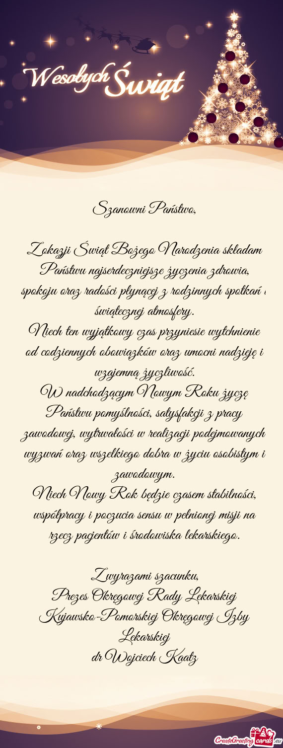 Z okazji Świąt Bożego Narodzenia składam Państwu najserdeczniejsze życzenia zdrowia, spokoju o