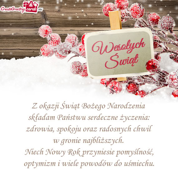 Z okazji Świąt Bożego Narodzenia składam Państwu serdeczne życzenia