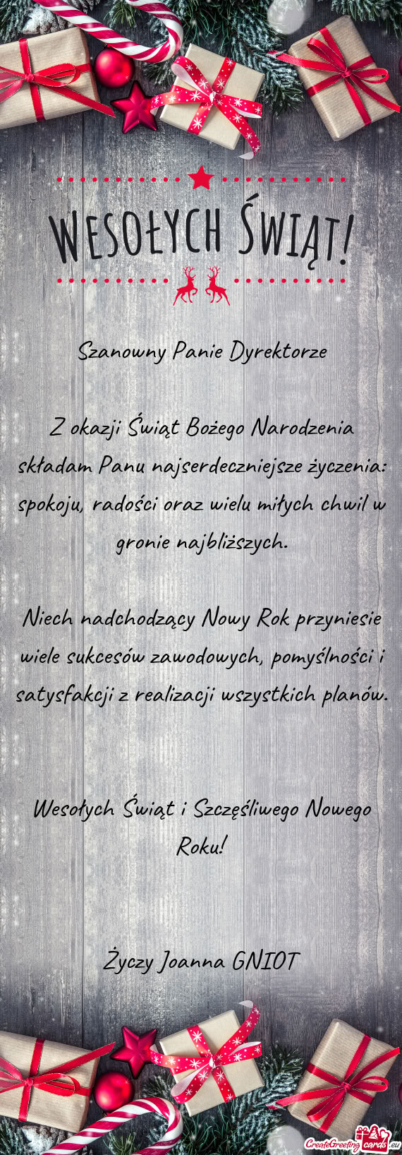 Z okazji Świąt Bożego Narodzenia składam Panu najserdeczniejsze życzenia