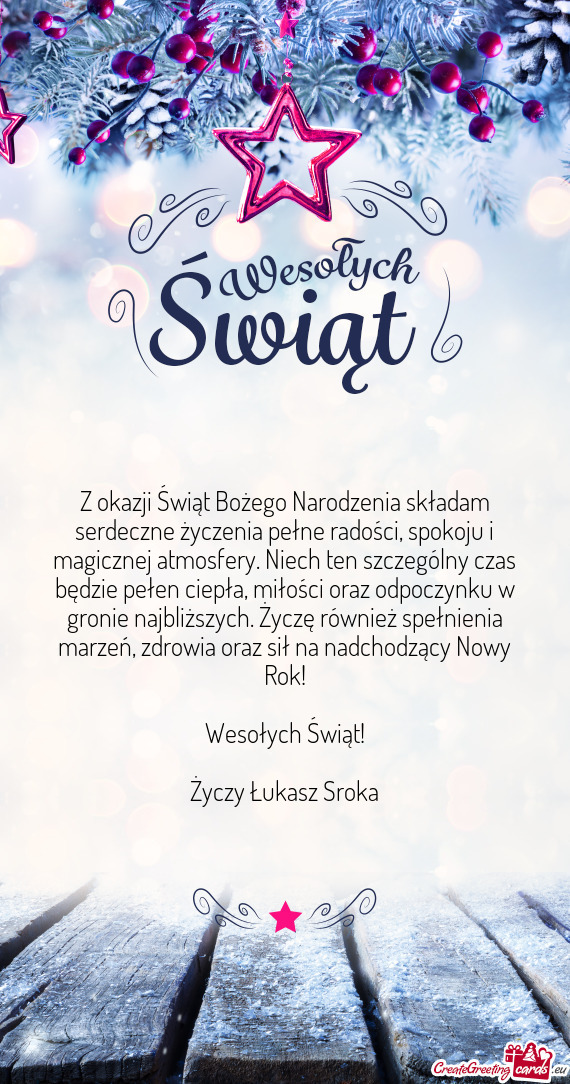 Z okazji Świąt Bożego Narodzenia składam serdeczne życzenia pełne radości, spokoju i magiczne