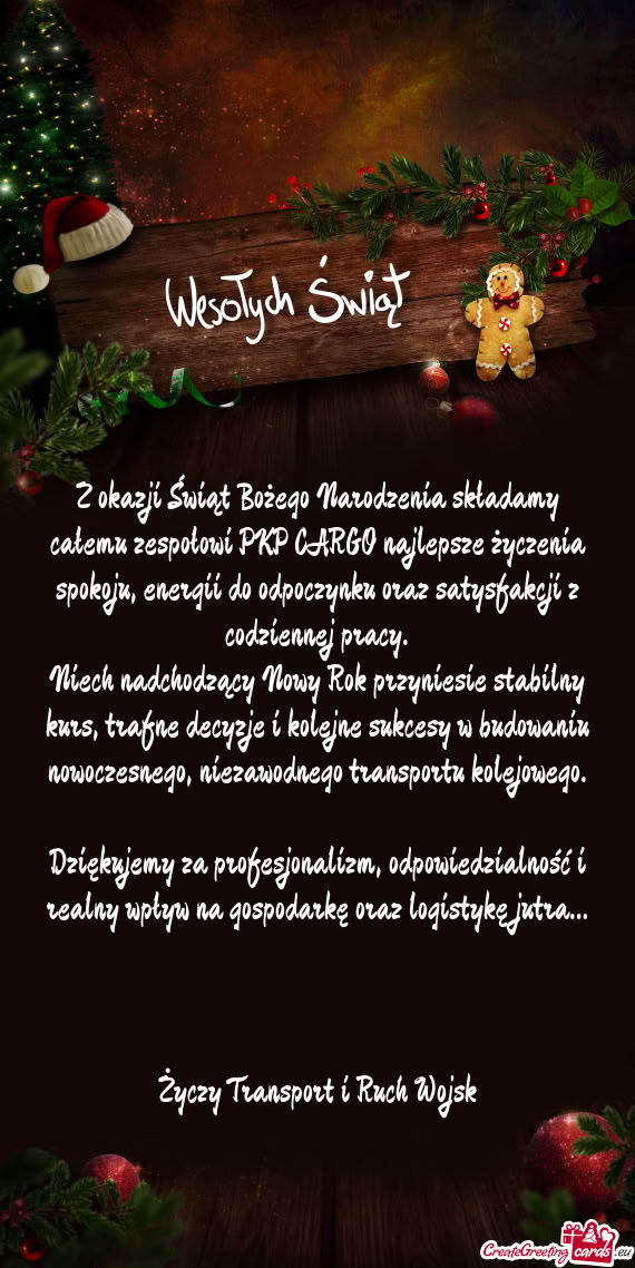 Z okazji Świąt Bożego Narodzenia składamy całemu zespołowi PKP CARGO najlepsze życzenia spoko