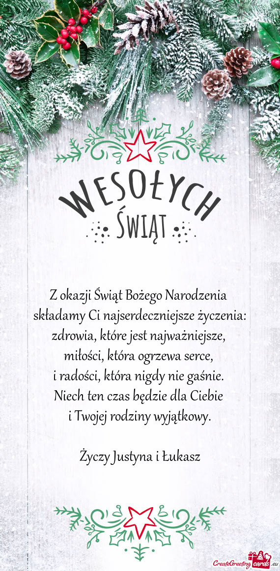 Z okazji Świąt Bożego Narodzenia   składamy Ci najserdeczniejsze