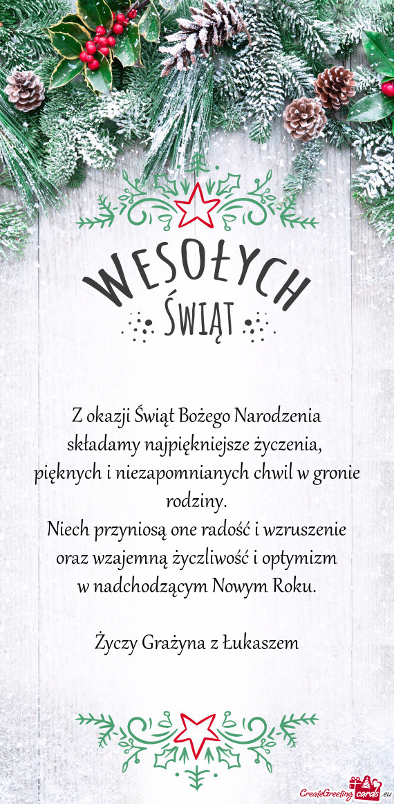 Z okazji Świąt Bożego Narodzenia składamy najpiękniejsze życzenia