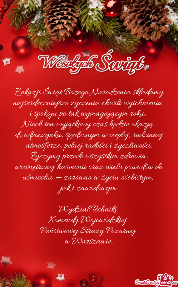 Z okazji Świąt Bożego Narodzenia składamy najserdeczniejsze życzenia chwili wytchnienia