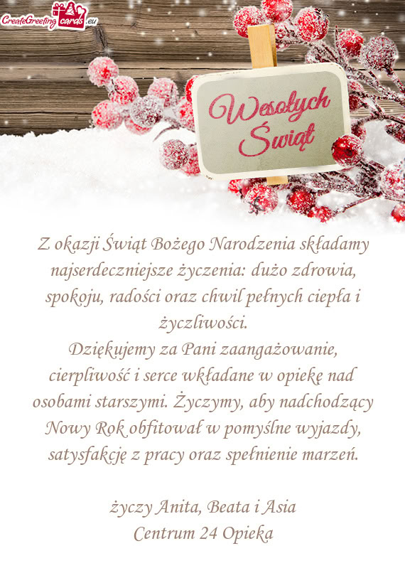 Z okazji Świąt Bożego Narodzenia składamy najserdeczniejsze życzenia: dużo zdrowia, spokoju, r