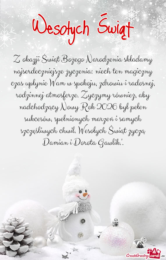 Z okazji Świąt Bożego Narodzenia składamy najserdeczniejsze życzenia: niech ten magiczny czas u