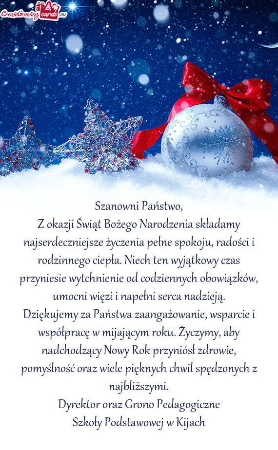Z okazji Świąt Bożego Narodzenia składamy najserdeczniejsze życzenia pełne spokoju, radości i
