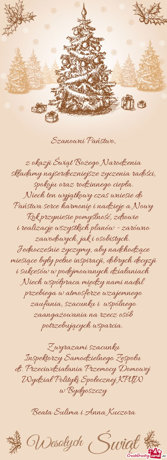 Z okazji Świąt Bożego Narodzenia składamy najserdeczniejsze życzenia radości, spokoju oraz rod