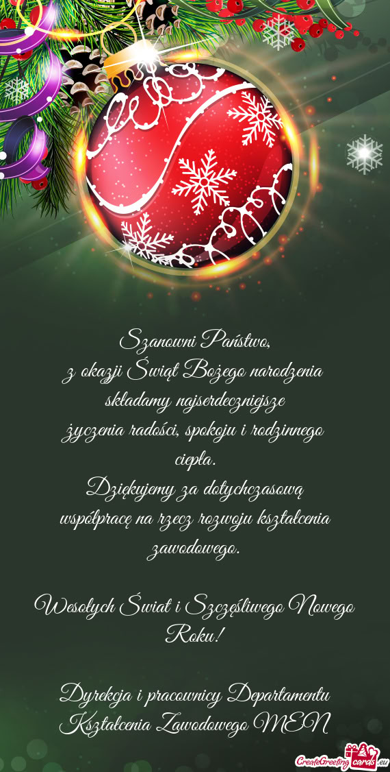 Z okazji Świąt Bożego narodzenia składamy najserdeczniejsze życzenia radości