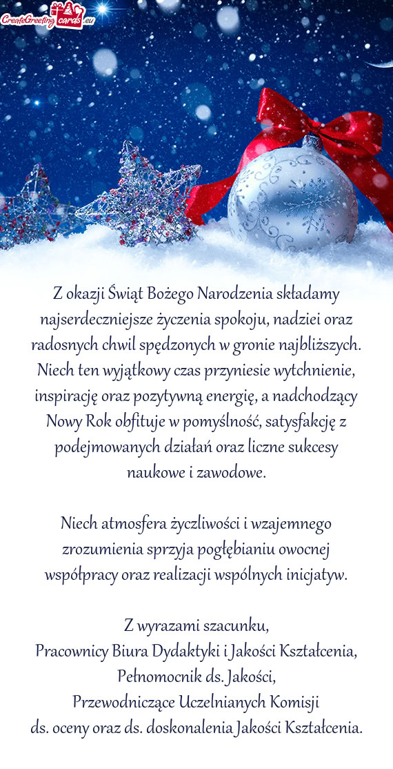 Z okazji Świąt Bożego Narodzenia składamy najserdeczniejsze życzenia spokoju, nadziei oraz rado