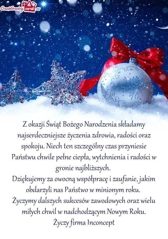 Z okazji Świąt Bożego Narodzenia składamy najserdeczniejsze życzenia zdrowia, radości oraz spo