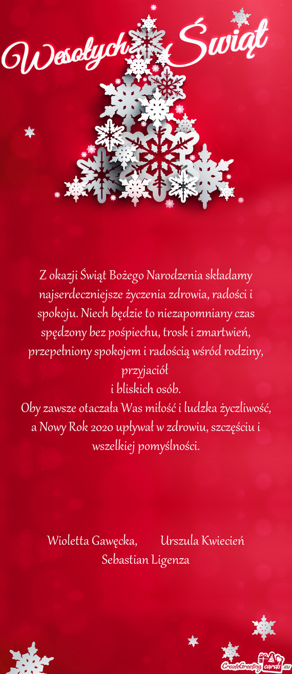 Z okazji Świąt Bożego Narodzenia składamy najserdeczniejsze życzenia zdrowia, radości i spokoj