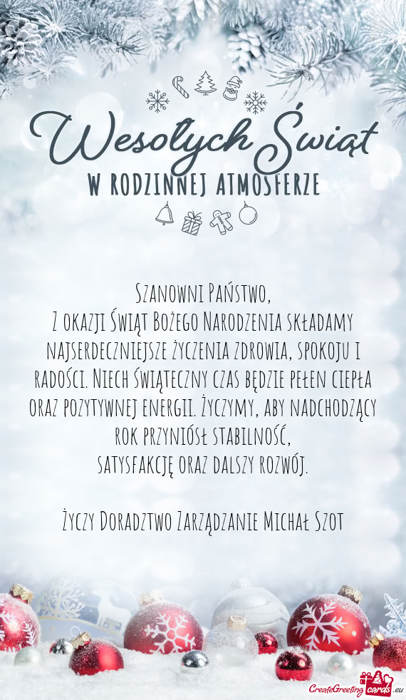 Z okazji Świąt Bożego Narodzenia składamy najserdeczniejsze życzenia zdrowia, spokoju i radośc