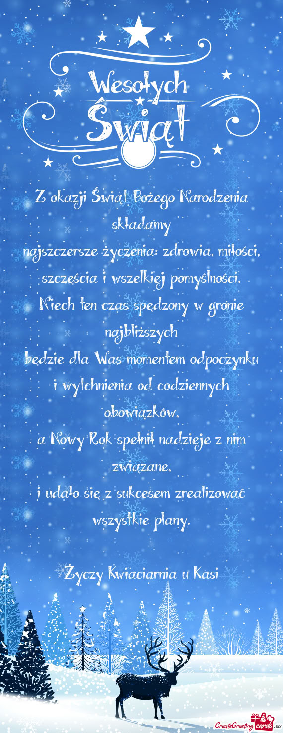Z okazji Świąt Bożego Narodzenia składamy  najszczersze życzenia: