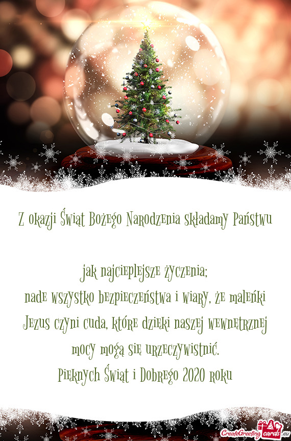 Z okazji Świąt Bożego Narodzenia składamy Państwu jak najcieplejsze życzenia;