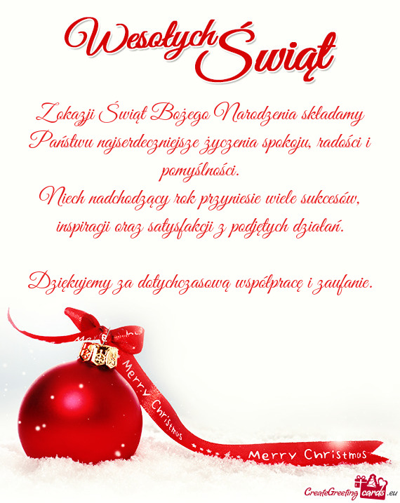 Z okazji Świąt Bożego Narodzenia składamy Państwu najserdeczniejsze życzenia spokoju, radości