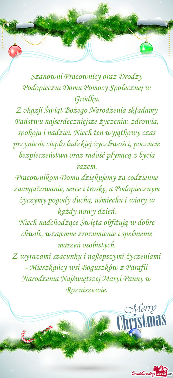 Z okazji Świąt Bożego Narodzenia składamy Państwu najserdeczniejsze życzenia: zdrowia, spokoju