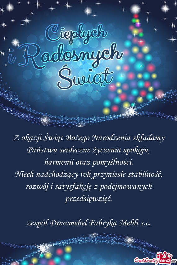 Z okazji Świąt Bożego Narodzenia składamy Państwu serdeczne życzenia spokoju, harmonii oraz po
