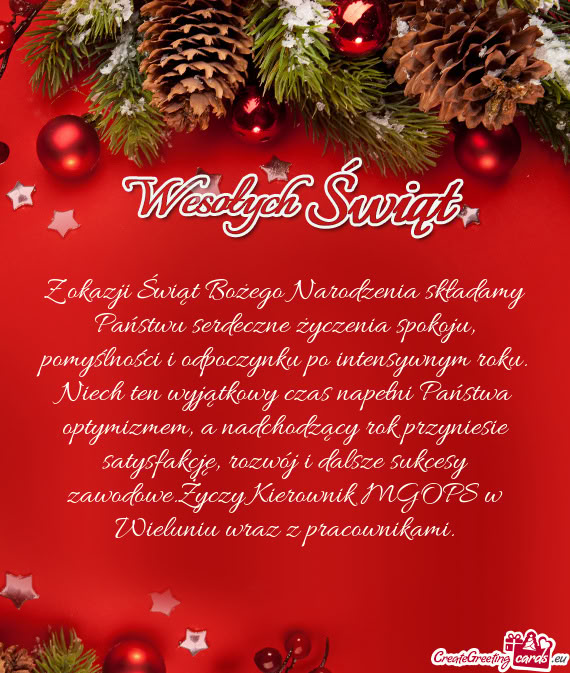 Z okazji Świąt Bożego Narodzenia składamy Państwu serdeczne życzenia spokoju, pomyślności i