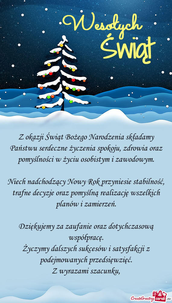 Z okazji Świąt Bożego Narodzenia składamy Państwu serdeczne życzenia spokoju, zdrowia oraz pom