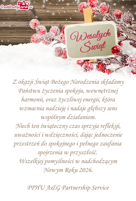 Z okazji Świąt Bożego Narodzenia składamy Państwu życzenia spokoju, wewnętrznej harmonii, ora