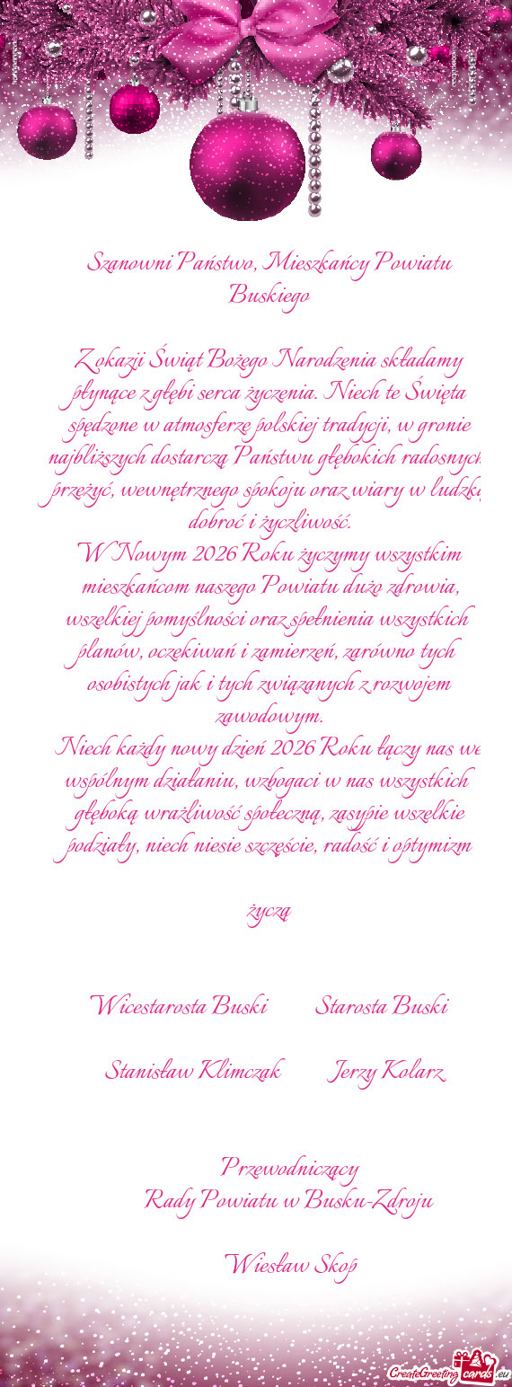 Z okazji Świąt Bożego Narodzenia składamy płynące z głębi serca życzenia. Niech te Święt